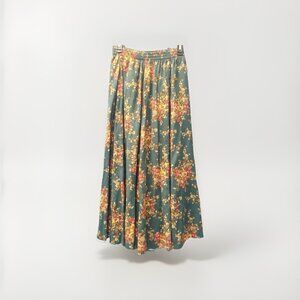 Laura Ashley Vtg Green Floral Pull On Midi Skirt w Pockets Sz M Floral Boho